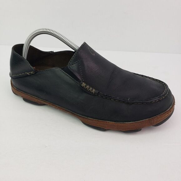 Olukai Moloa Mens Size 8.5 Black Leather Casual Loafer Shoes 10128 4033 main image 4